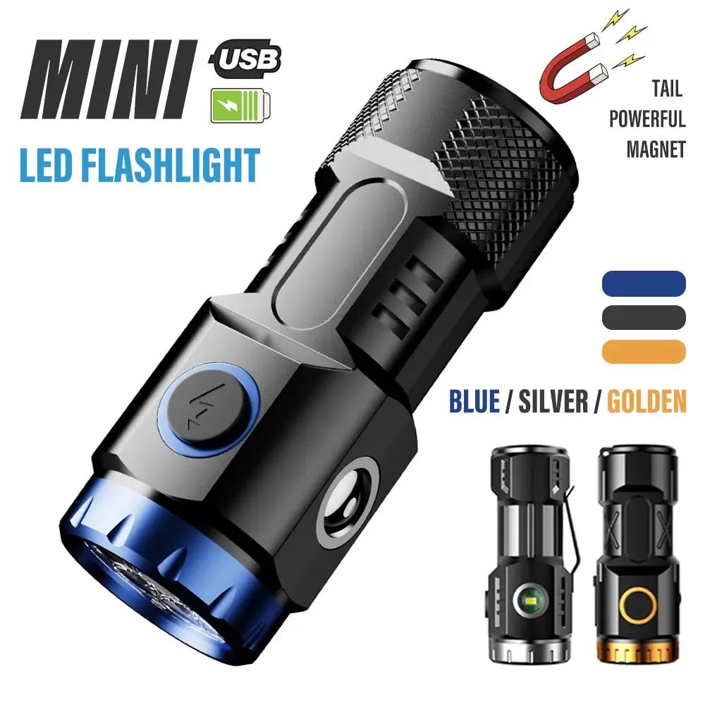 MINI Rechargeable LED Flashlight Camping Light with Side Lights, Built-in Battery, Outdoor Portable Emergency Light