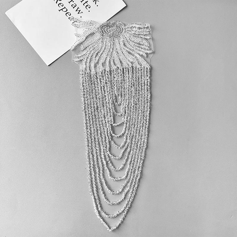 1PC Tassel Chain Gold Cloth Patches Clothing Accessories Shoulder Ornament Sewing Appliques Wedding Dress Sequin Performance