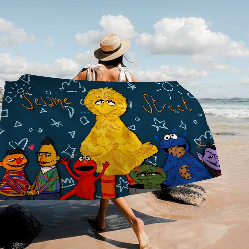 Cartoon S-Sesame-S-Street Bath Towel Microfiber Soft Water Absorbing Breathable For Girl Kids Decorative Cartoon Beach Towel