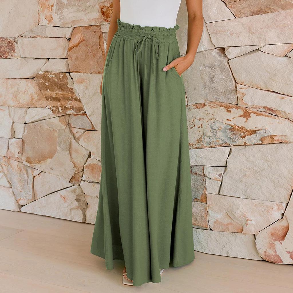 Женские летние брюки-кюлоты с широкими штанинами и завязкой на талии для работы