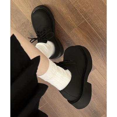 Туфли женские кожаные черные на толстом каблуке со шнуровкой и платформой в британском стиле, новинка 2025 года, летние, универсальные туфли дерби в стиле ретро с круглым носком