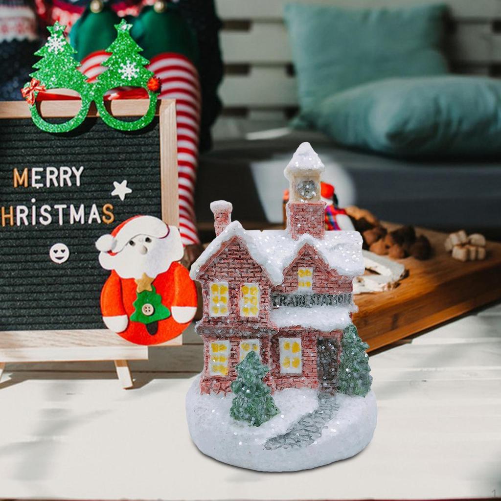 Christmas Lighted Snow House Glowing Multifunctional Desktop Table Centerpieces Statue for