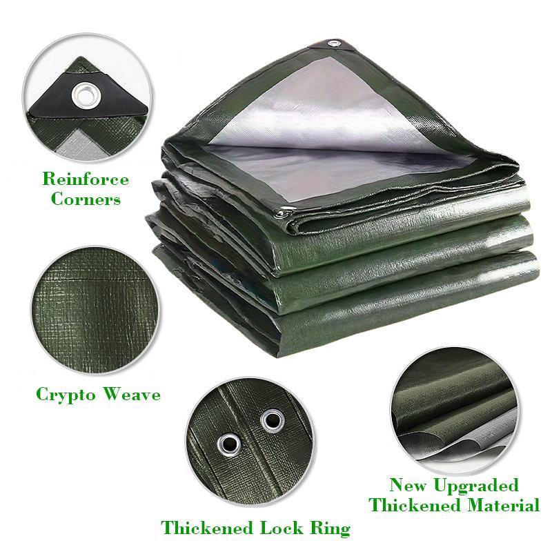 Heavy Duty Waterproof Tarp Army Green Silver Poly Tarpaulin Cover Rainproof Sunshade Awning Sheet Metal Grommets Outdoor Camping Cargo Ground Cover
