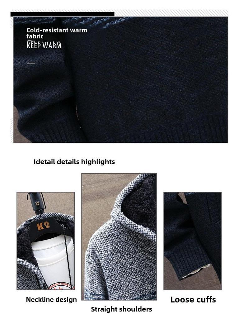 Men's Plush Hooded Cardigan Sweater - 2021 Collection, Thick & Large Size