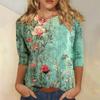Женская мода повседневная три четверти рукава цветочный принт горловина топ