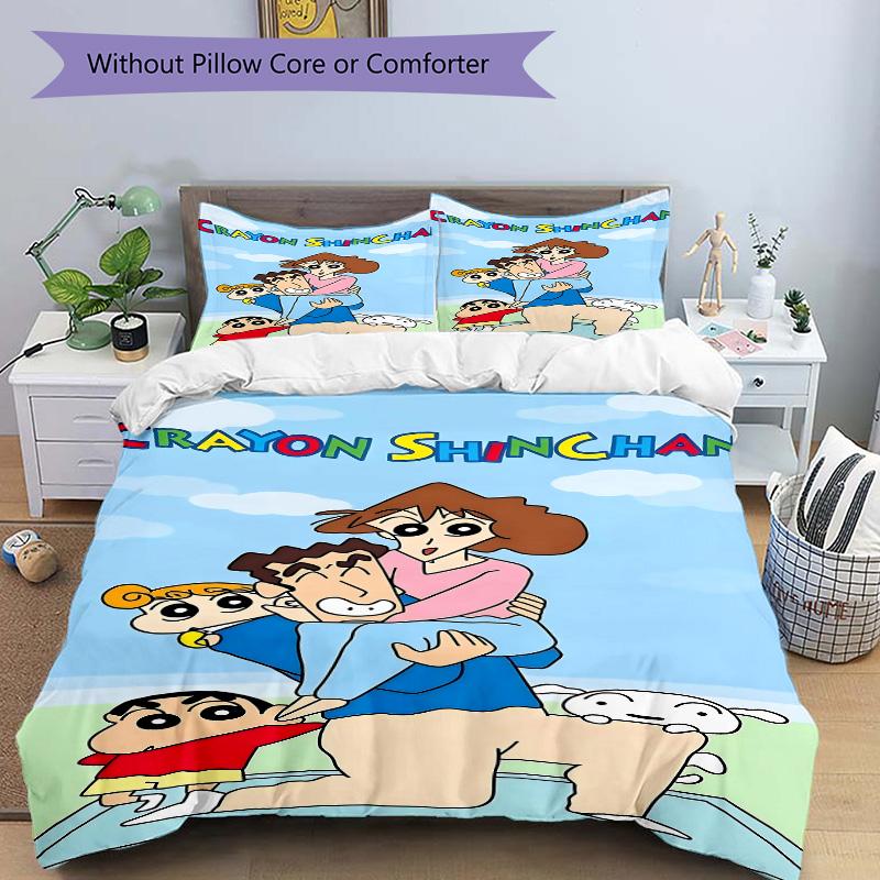 Crayon Shinchan Adventure Print 3Pcs Bedding Setduvet Cover With 2 Bedropillowcase Home Birthday Gift