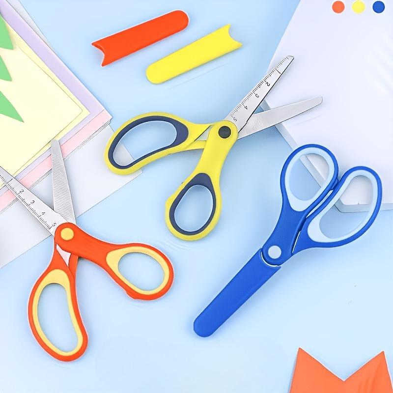 1Pc Student Blunt‑Tip Safety Scissors, Soft‑Grip Craft Scissors with Protective Cover & Ruler for School Use