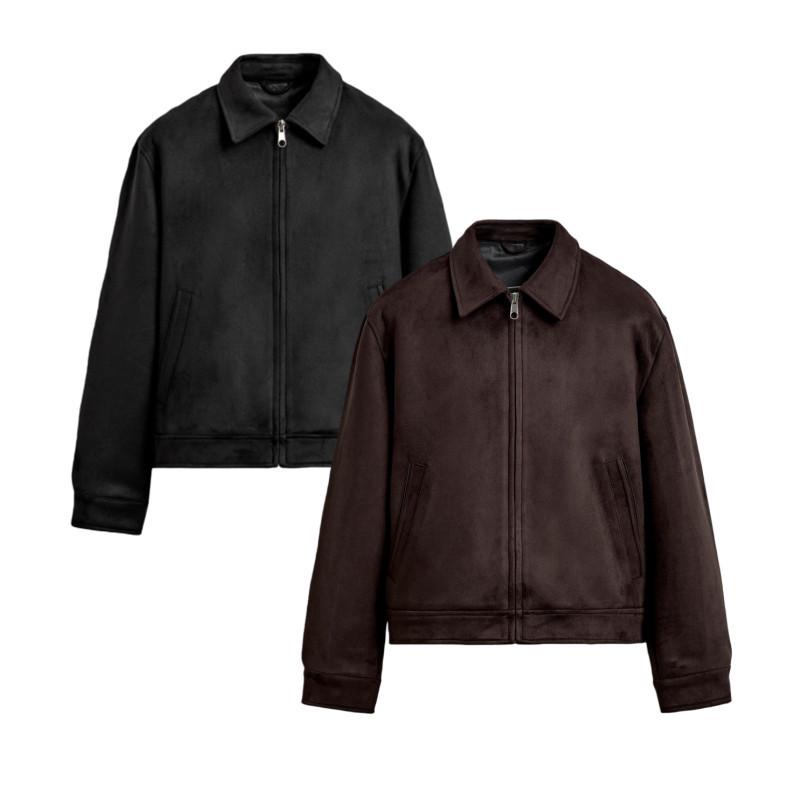 Мужская осенняя приталенная замшевая куртка - Модный, стильный, прямого кроя верхняя одежда