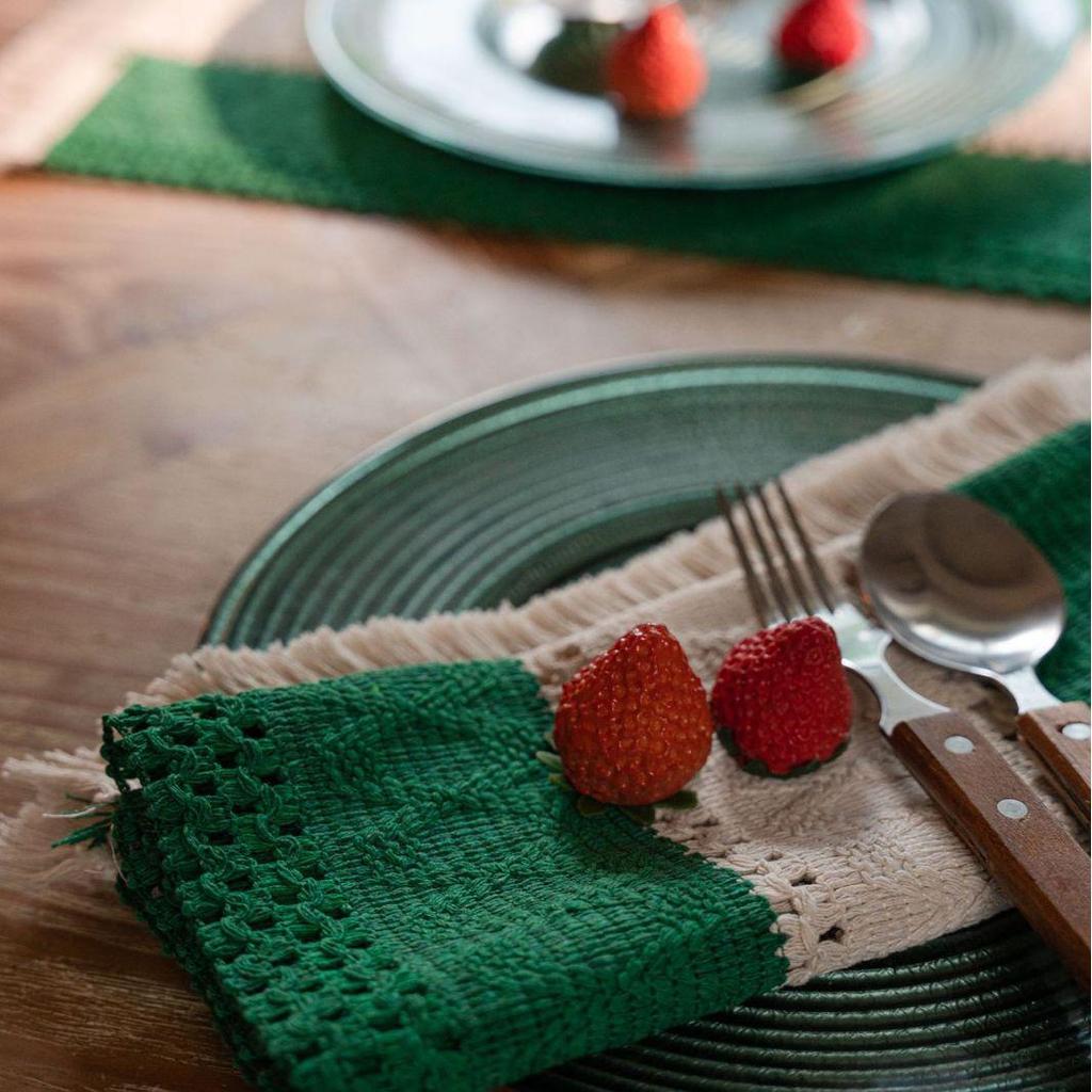 Салфетки для столовых приборов Yiman Qiyun из хлопковой нити с кисточками и полосками на Рождество