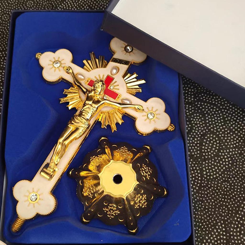 Metal Jesus Cross Religious Standing Crucifix Crosses Decoration Vintage Christian Church Home Shelf Tabletop Ornaments