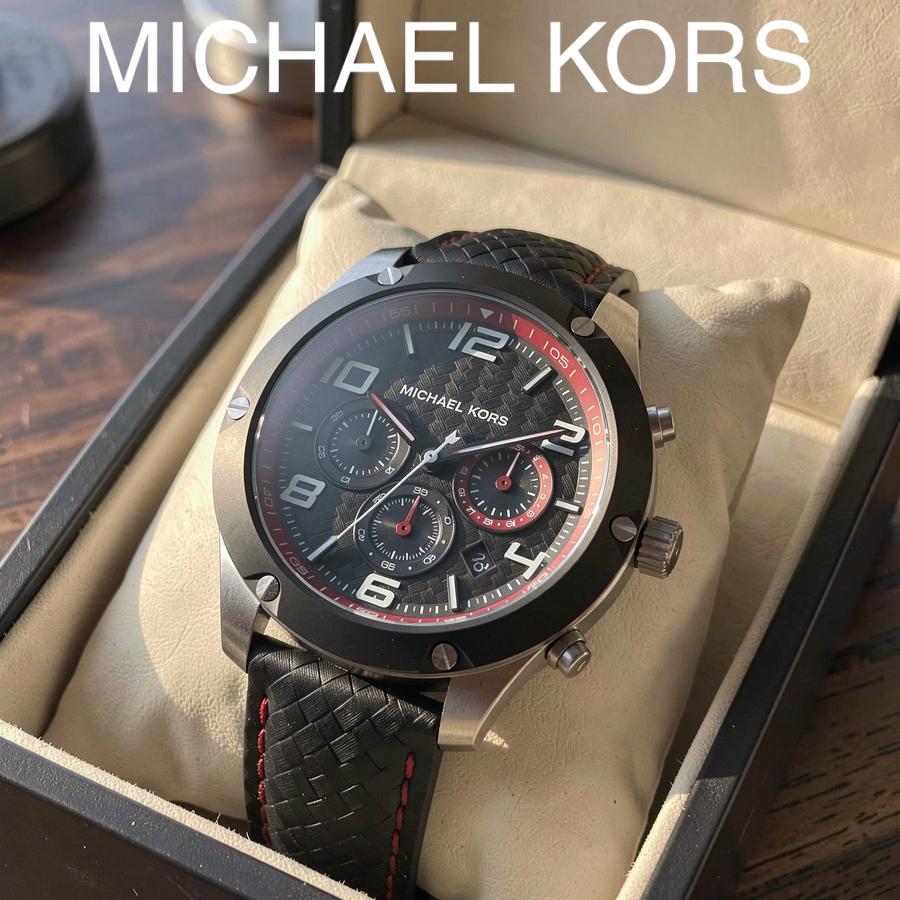 MICHAEL KORS Caine Men's Quartz Chronograph Watch Black Dial Silicone Strap 45mm MK8475