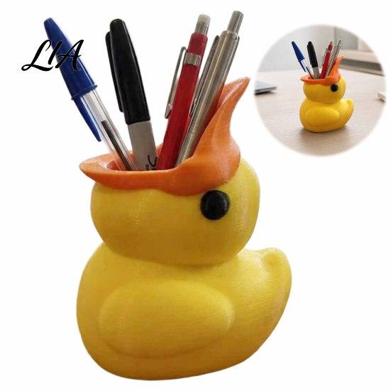 Study Room Desk Decor Cute Yellow Duck Pencil Holder, Creative PLA Stationery Organizer, Stable Back to School Gift Desktop Pen Cup Holder for