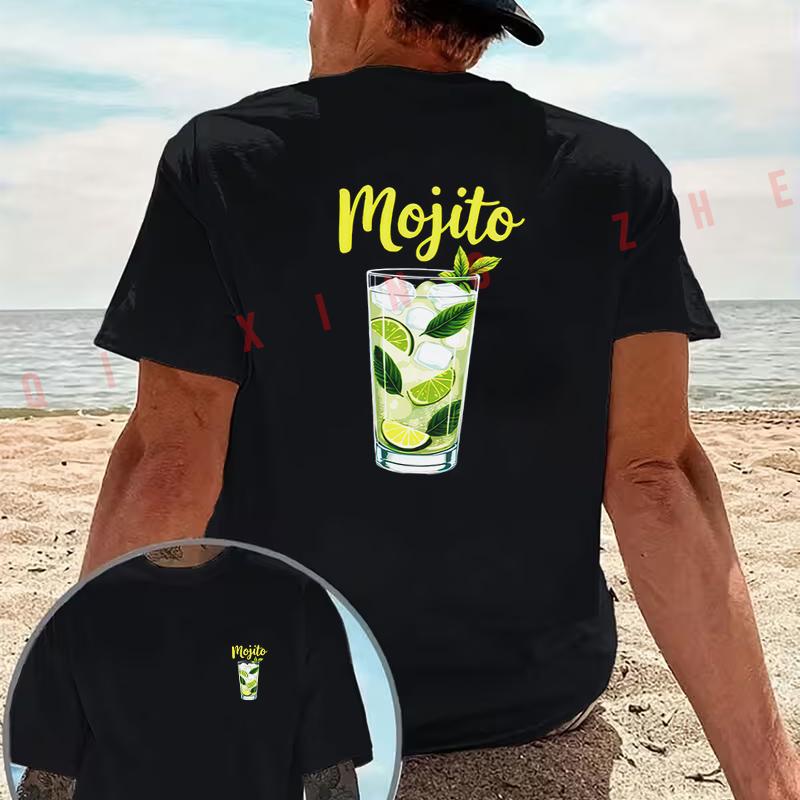 Moo Mojito Cocktail Fun Creative Print motorcycle T-Shirt Double-Sided Print Men‘s Casual Short Sleeve Summer O-neck Tops