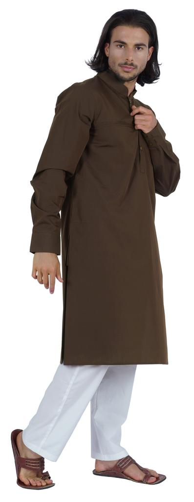 Atasi Мужская длинная однотонная кофта Henley с длинным рукавом и воротником-стойкой, этническая длинная