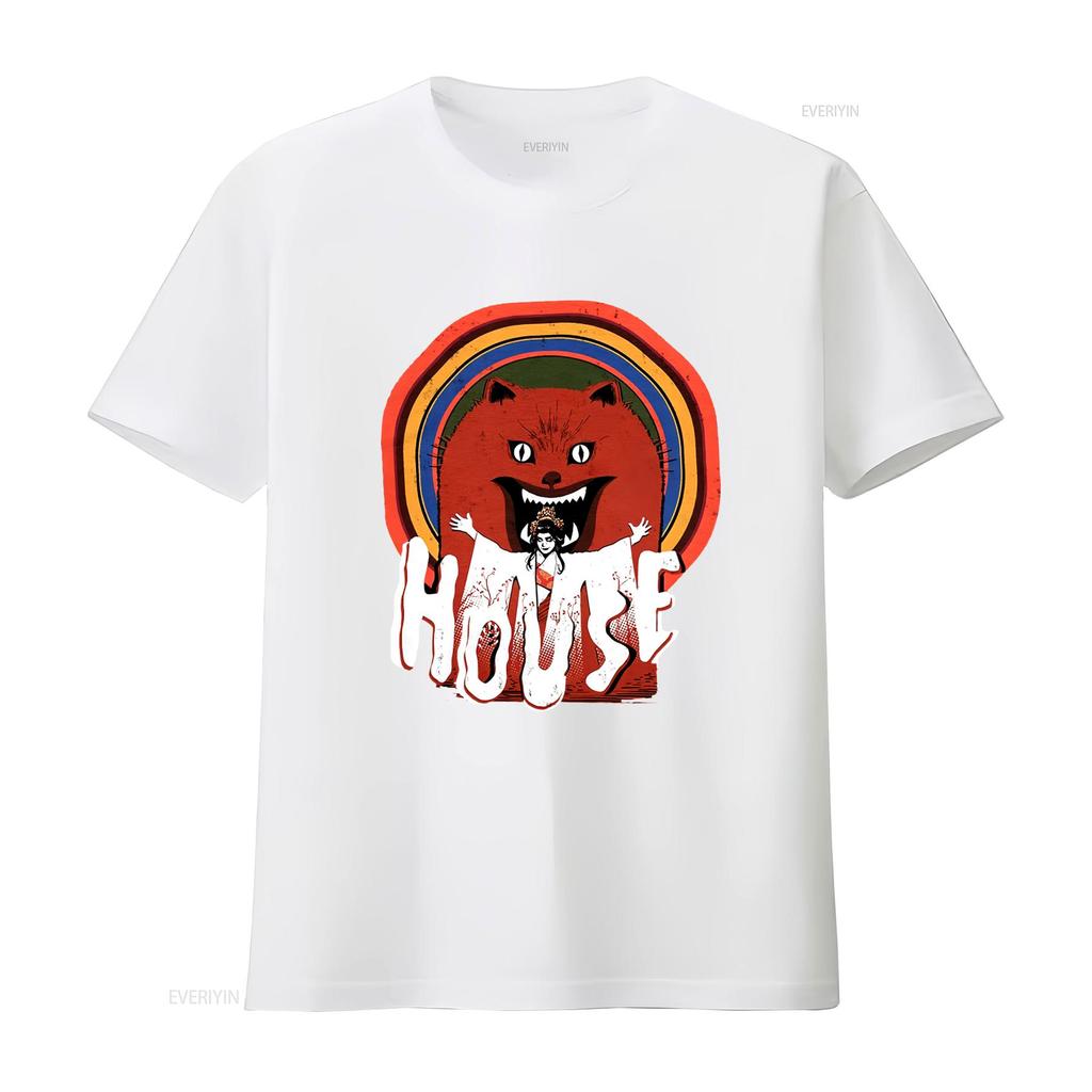 Hausu House 1977 Логотип Изгнания Футболка Культовый Классический Хоррор Мерч винтажный Стильный Повседневный Растянутый уличная одежда