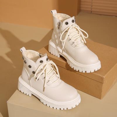 Женские зимние теплые ботинки на платформе для снега с подкладкой из искусственного меха, на шнуровке, нескользящие ботинки по щиколотку, с боковой молнией, прогулочные ботинки «Челси» для женщин