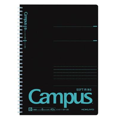 Тетрадь KOKUYO Campus с мягким кольцом, в точку, в линейку B, 40 листов, черного цвета, синего цвета, полу-B5 S-S111BT-DB