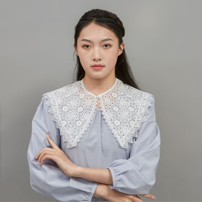 Women Girls Vintage Lolita False Fake Collar Shawl Sweet Ruffles Lace-Up Bow Decorative Necklace Choker Short Poncho