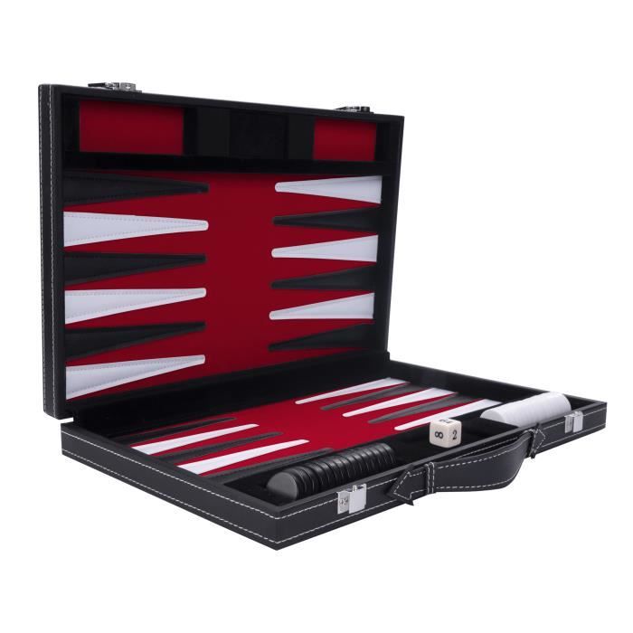 Нарды 38 см, в чемодане, войлок и искусственная кожа, простроченные красным/черным/белым