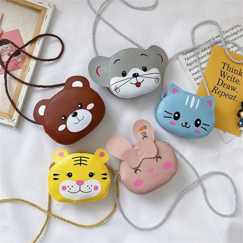 Coin Purses Cartoon Kids Baby Girls Boys Animal Rabbit Bear Handbags PU Leather Cute Crossbody Bags