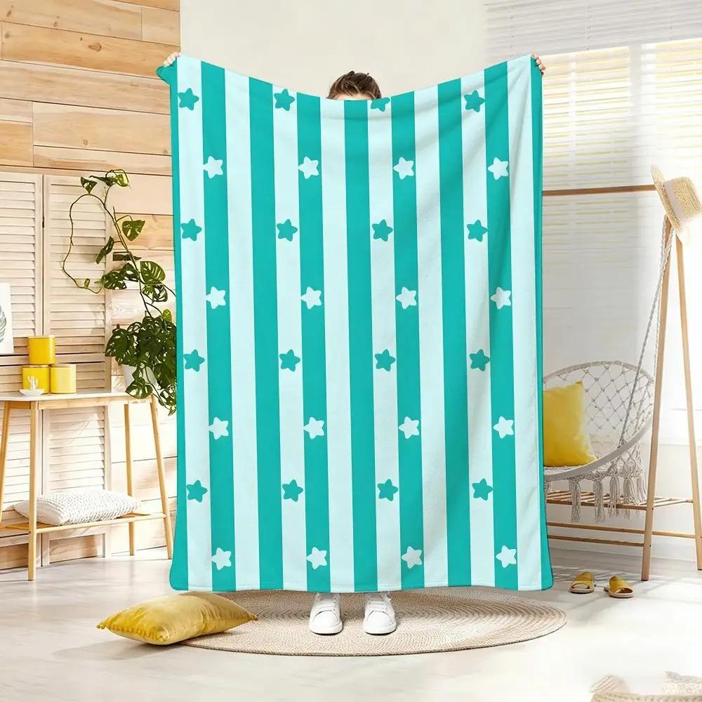 Art style P-Pastel Vertical Stripe Star Throw Lightweight Flannel Blanket Soft Skin-friendly for Summer Cooling
