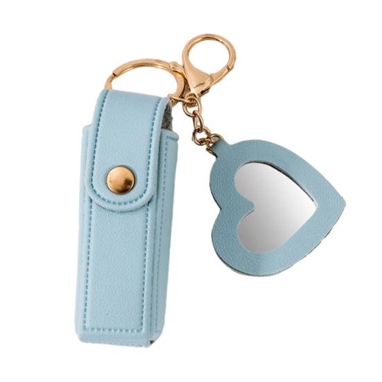 Lipstick Clip Keychain Pendant with Mirror Imitation Leather Lip Gloss Holder Heart-Shaped Pendant Alloy Key Ring