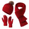 3Pcs/Set Women Winter Hat Scarf Gloves Set Plush Ball Decor Twist Texture Knitting Hat Long Scarf Warm Gloves Set