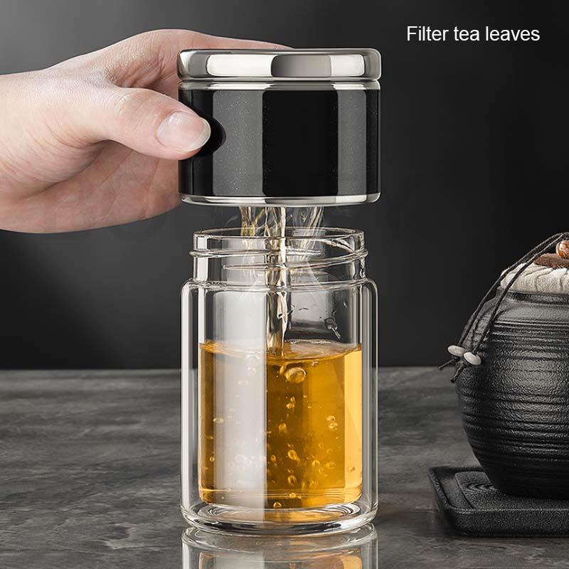 BORREY двойная стеклянная бутылка для заварки чая, фильтр для разделения чая, высококачественная стеклянная бутылка для воды, герметичный экологически чистый стакан для чая