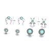4Pairs Girls Women Flower Arrow Ear Studs Set Faux Turquoise Jewelry Earrings