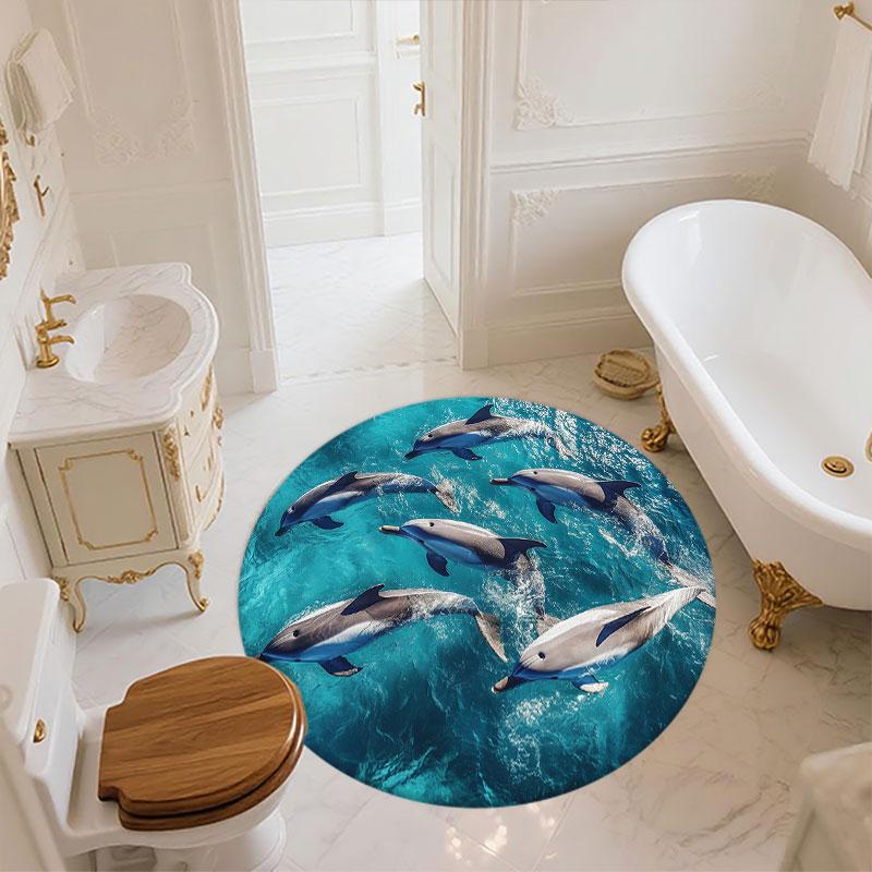 Dolphins pattern round rug,Carpet Rug for Living Room Bedroom Playroom ,Non-slip Floor Mat,Holiday Gifts and Birthday Gifts.