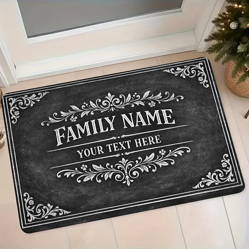 1pc Flannel Floor Mat, with Family Name Text, Blackboard Retro Pattern, Entrance Door, Bedroom, Bathroom Anti-Slip Decorative Floor Mat