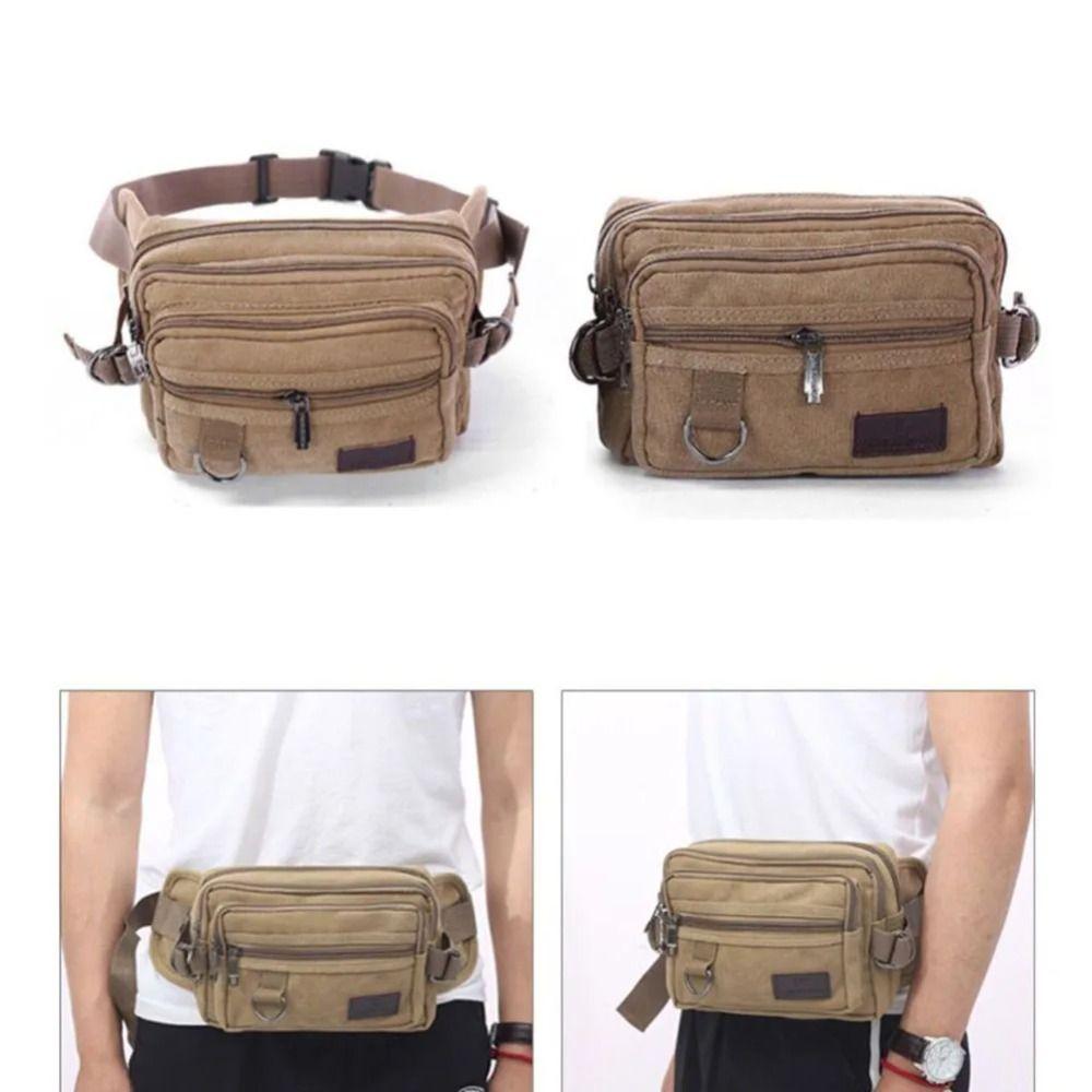 4-layers Canvas Chest Bag Large Capacity Fanny Pack Portable Multilayer Waist Packs Unisex