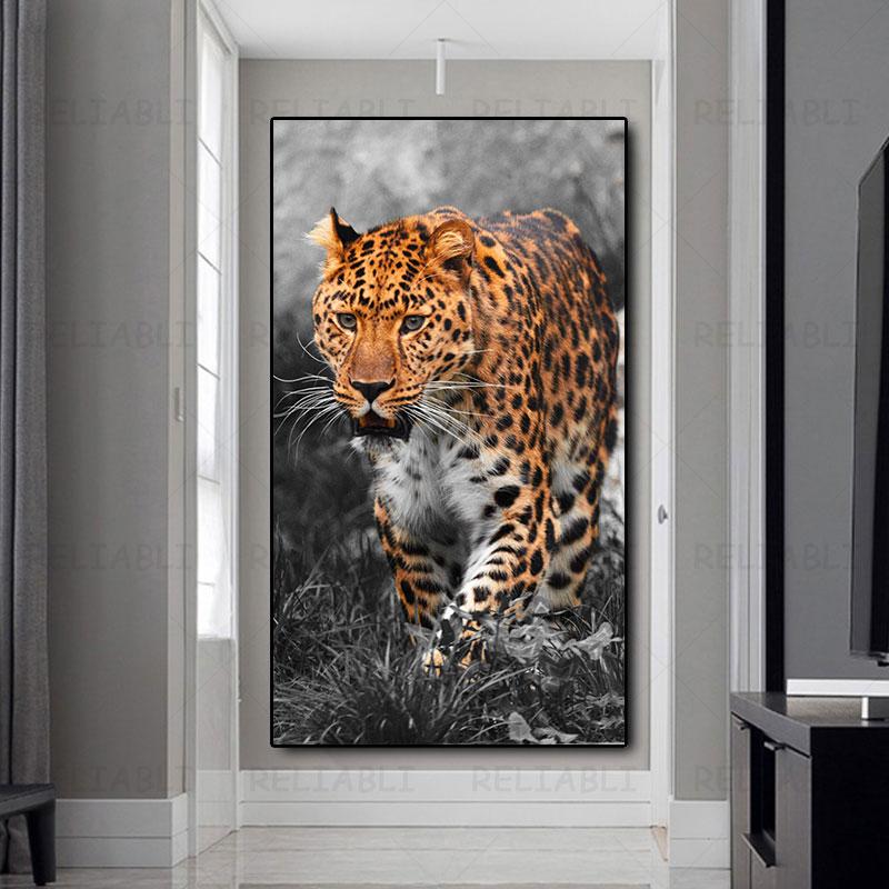 Леопардовая картина на холсте, постеры и принты с большими кошками, настенная картина с изображением животных, настенное искусство для гостиной, декор для входа
