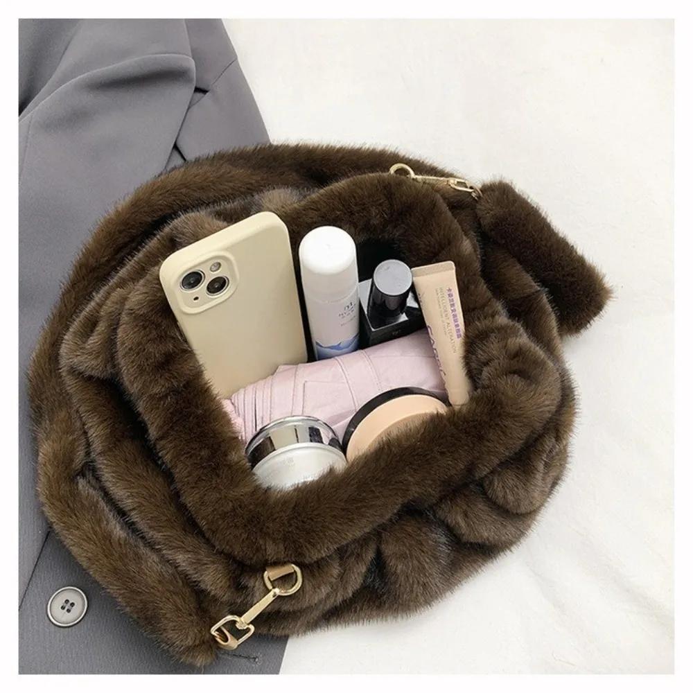 Cute Large Capacity Crossbody Bag Wrinkle Relaxed Texture Mink Fur Shoulder Bag Solid Color Ladies Handbags Female