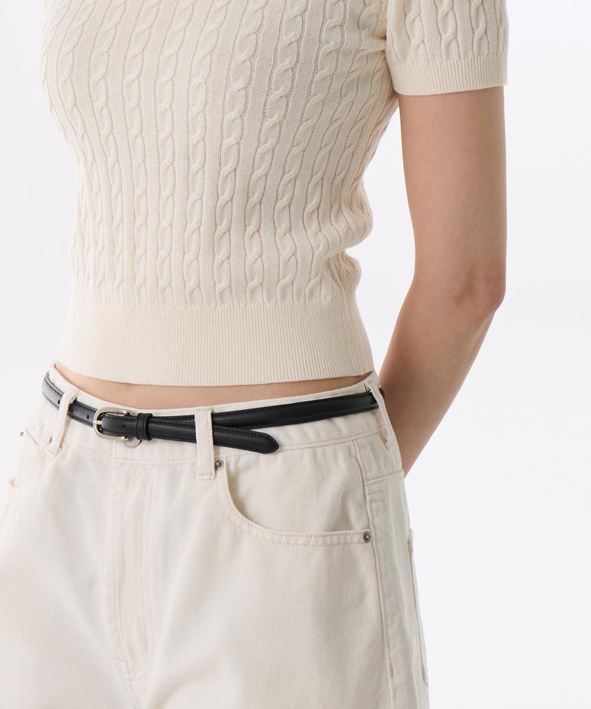 MUSINSA STANDARD WOMAN Women'S Cable Crew Neck Short Sleeve Knit [Cream]