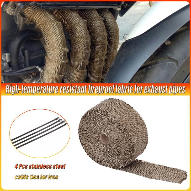 10M Motorcycle Exhaust Thermal Tape Header Heat Wrap Manifold ulation Roll Resistant with Stainless Ties Motorcycle Parts