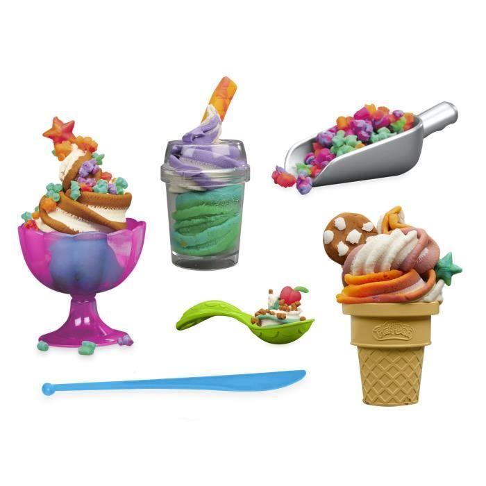 PlayDoh Mes Glaces Arc-en-Ciel, Pâte à modeler, Machine à Crème Glacée factice, 5 pots de 56 g et accessoires, dès 3 ans