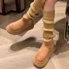2024 женские зимние сапоги без застежек, новый стиль, круглый носок, плюшевые теплые, на среднем каблуке, водонепроницаемые, простые, однотонные, женские зимние сапоги