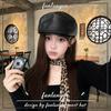 American retro street hat leather beret women's summer thin solid color casual versatile face small forward hat