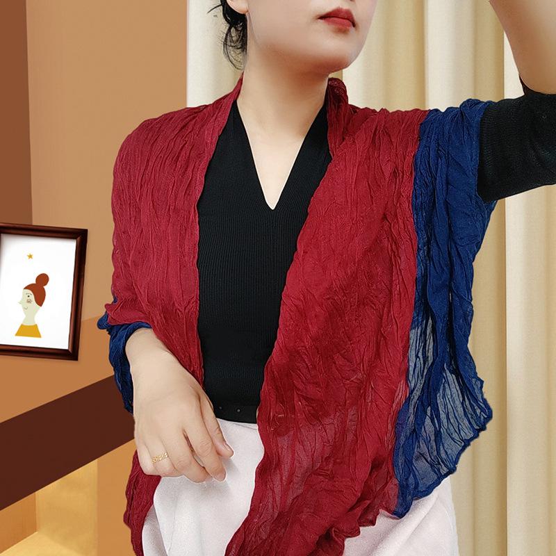 Trendy Gradient Cotton-Linen-Silk Scarf/Shawl for Women - Sun Protection & Dual-Use for All Seasons