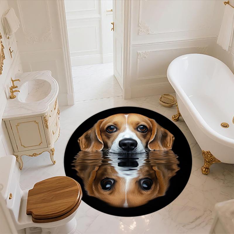 Black Beagle pattern round rug,Carpet Rug for Living Room Bedroom  Playroom ,Non-slip Floor Mat,Holiday Gifts and Birthday Gifts.