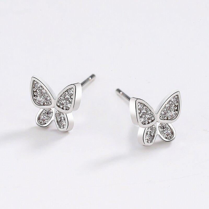 S925 Sterling Silver Earrings Female Butterfly Inlaid Zircon Earrings Fashion Street Fashion
