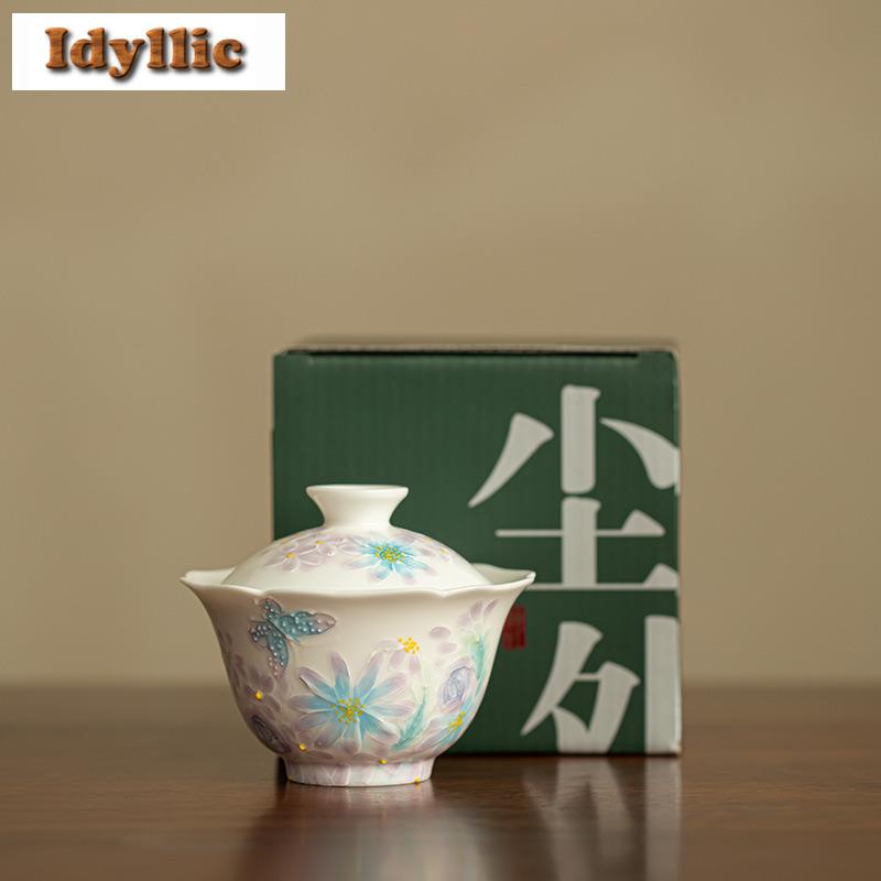 130 мл Японская Арита Ручная роспись Гайвань Креативная чайная террина Чашка для чая с крышкой Набор Крышка для заваривания чая Посуда для чая Подарок