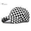 Unisex Baseball Hat Plaid Print Color Matching Long Brim Adjustable Ponytail Hole Anti-UV Sun Protection Outdoor Sport Peaked Cap