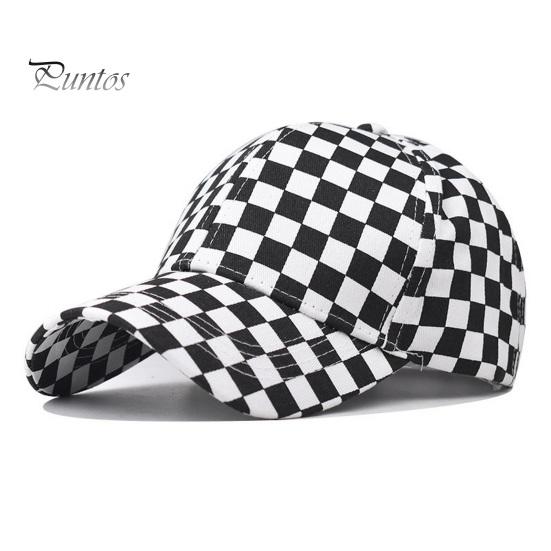 Unisex Baseball Hat Plaid Print Color Matching Long Brim Adjustable Ponytail Hole Anti-UV Sun Protection Outdoor Sport Peaked Cap