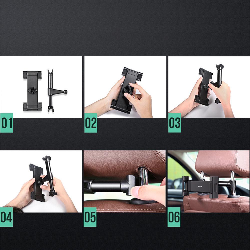 Ugreen Universal Car Headrest Mount Holder for Phones & Tablets - Model LP160, Black