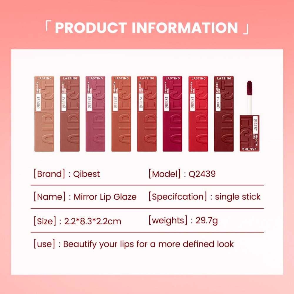 QIBEST Water Mirror Lip Glaze Non-stick Cup Lasting Moisturising Moisturising Lip Gloss Liquid Lipstick Beauty