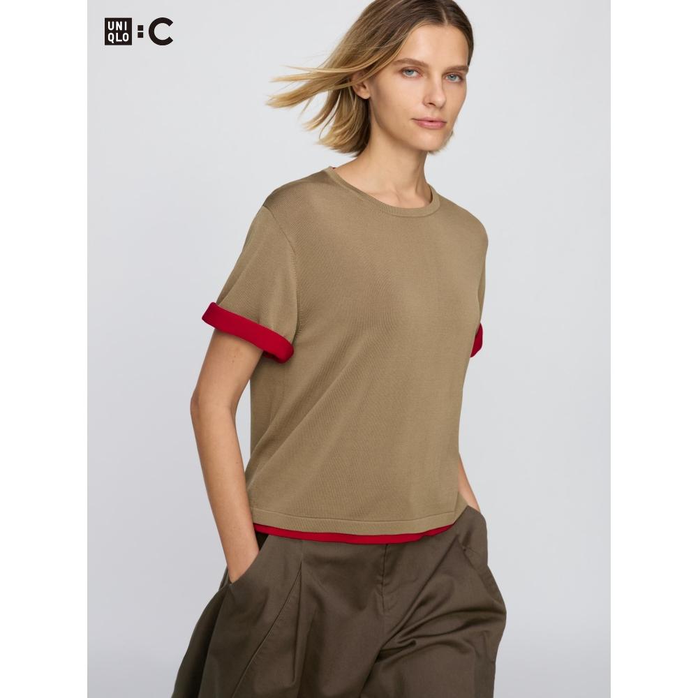 Uniqlo Японская Коробчатая Вязаная Футболка Моющаяся