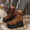 2025 Women's Boots New Thick Heel Platform Martin Boots Women's Plus Size Leopard Print Boots