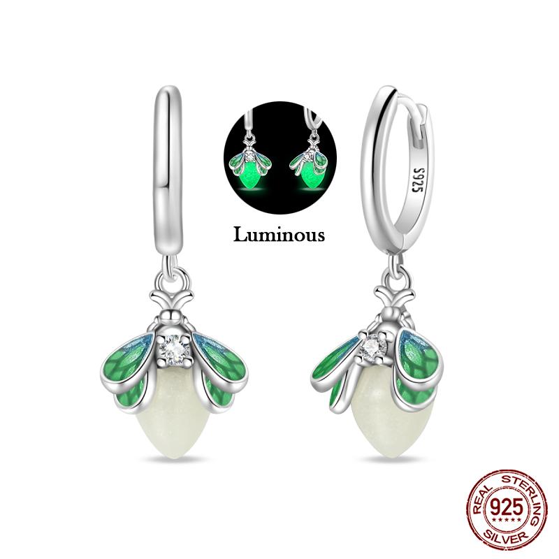 Fashion Luminous Firefly Earrings 925 Silver Purple Butterfly Wave Fishtail Pendant Earrings Fine Party Jewelry Gifts